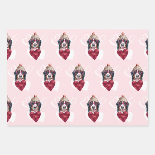 Funny Red Hearts Bernese Hondenliefhebber Valentij Inpakpapier Vel (Voorkant 2)