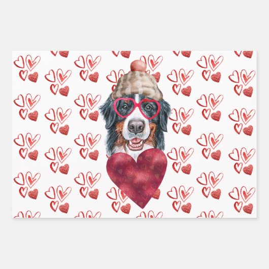 Funny Red Hearts Bernese Hondenliefhebber Valentij Inpakpapier Vel (Voorkant)
