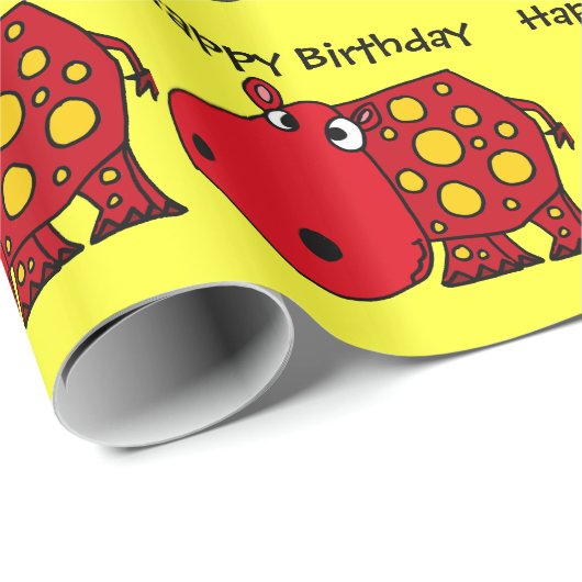 Funny Red Hippo Birthday Gift Wrap Cadeaupapier (Rol Hoek)
