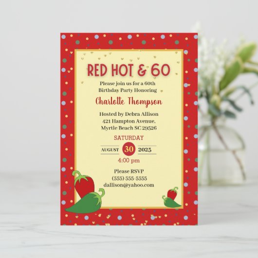 Funny Red Hot 60th Birthday-uitnodigingen Kaart (Staand voorkant)