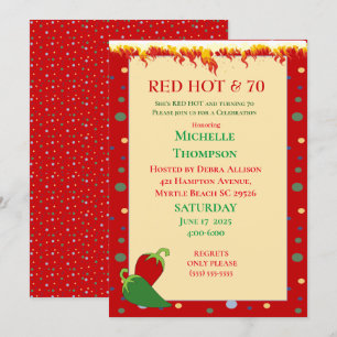 Funny Red Hot 70th Birthday-uitnodigingen Kaart