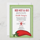 Funny Red Hot 80th Birthday Invitations Kaart (Voorkant)
