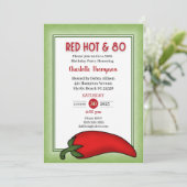 Funny Red Hot 80th Birthday Invitations Kaart (Staand voorkant)