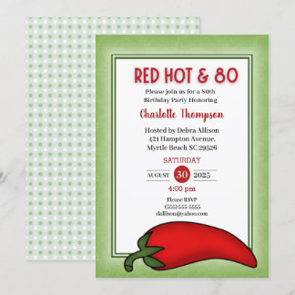 Funny Red Hot 80th Birthday Invitations Kaart
