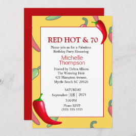 Funny Red Hot Pepper 70th Birthday Invitation Kaart