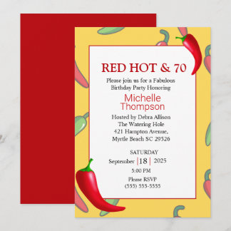Funny Red Hot Pepper 70th Birthday Invitation Kaart