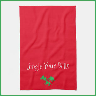 Funny Red Jingle Bells Kitchen Towel Theedoek