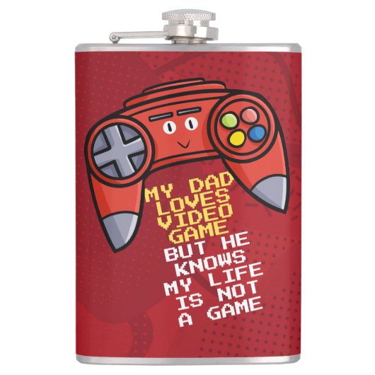 Funny Red Joystick Vaderdag Groet Heupfles (Voorkant)