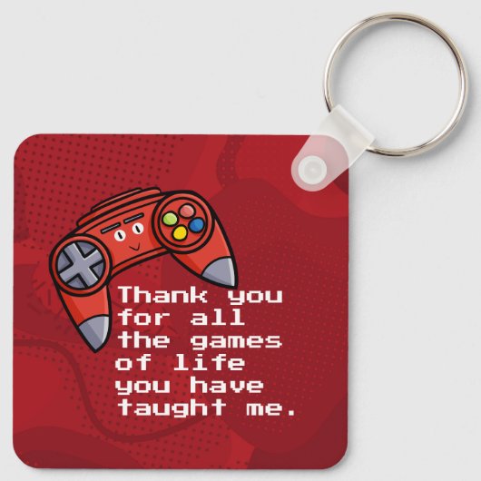 Funny Red Joystick Vaderdag Groet Sleutelhanger (Achterkant)