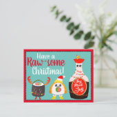 Funny Red Kawaii Sushi Briefkaart (Staand voorkant)