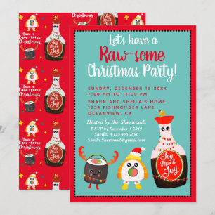 Funny Red Kawaii Sushi Festive kerstparty Kaart
