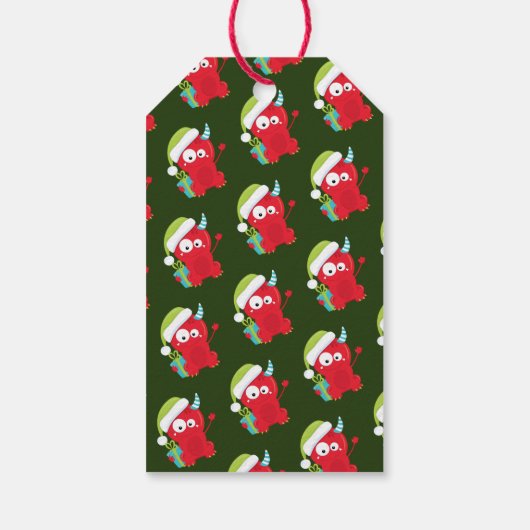 Funny Red Kerstmonster Kinder feestdag Cadeaulabel (Achterkant)