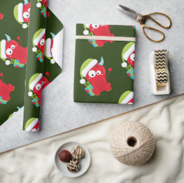 Funny Red Kerstmonster Kinder feestdag Cadeaupapier