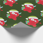 Funny Red Kerstmonster Kinder feestdag Cadeaupapier (Hoek)