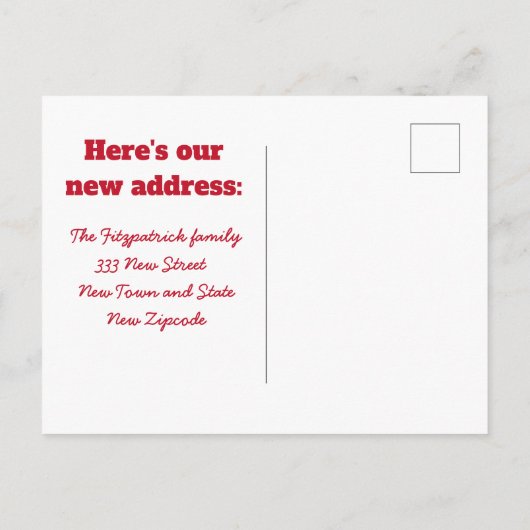 Funny Red Minimal Typography Moving Announance Briefkaart (Achterkant)