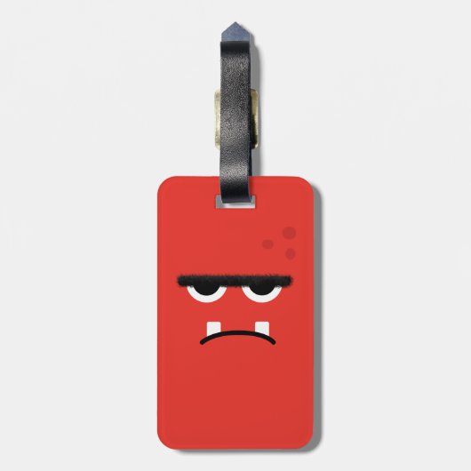Funny Red Monster Face Bagagelabel (Achterkant verticaal)
