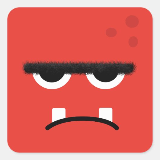 Funny Red Monster Face Vierkante Sticker (Voorkant)