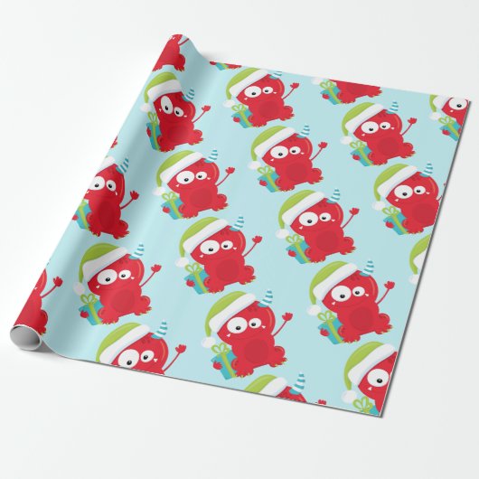 Funny Red Monster Kerstmis Cadeaupapier (Uitgerold)