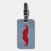 Funny Red Mustache en Blue White Stripes Bagagelabel (Voorkant verticaal)