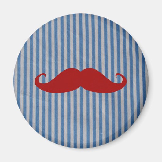 Funny Red Mustache en Blue White Stripes Magneet (Voorkant)