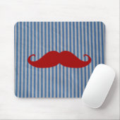 Funny Red Mustache en Blue White Stripes Muismat (Met muis)