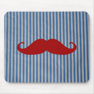 Funny Red Mustache en Blue White Stripes Muismat