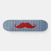 Funny Red Mustache en Blue White Stripes Persoonlijk Skateboard (Horizontaal)