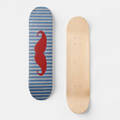 Funny Red Mustache en Blue White Stripes Persoonlijk Skateboard (Voorkant)