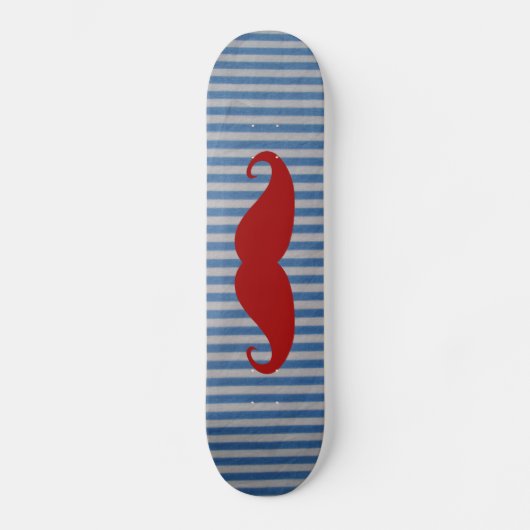 Funny Red Mustache en Blue White Stripes Persoonlijk Skateboard (Voorkant)