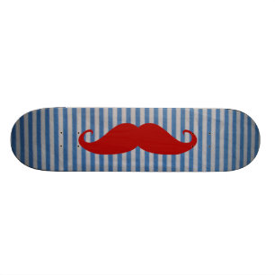 Funny Red Mustache en Blue White Stripes Persoonlijk Skateboard