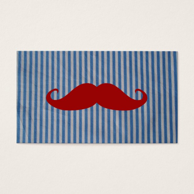 Funny Red Mustache en Blue White Stripes Visitekaartjes (Voorkant)