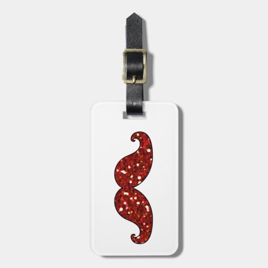 FUNNY RED MUSTACHE PRINTED GLITTER BAGAGELABEL (Voorkant verticaal)