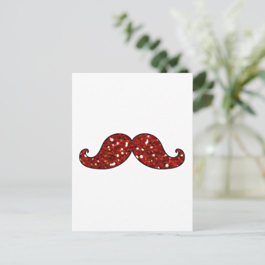 FUNNY RED MUSTACHE PRINTED GLITTER BRIEFKAART (Staand voorkant)