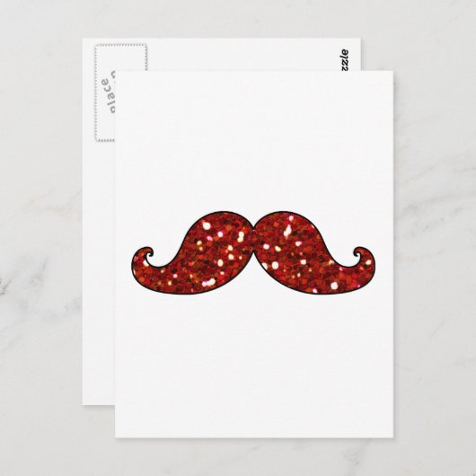FUNNY RED MUSTACHE PRINTED GLITTER BRIEFKAART (Voorkant / Achterkant)