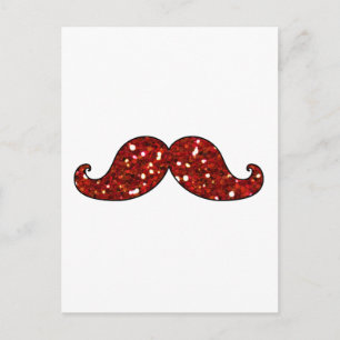 FUNNY RED MUSTACHE PRINTED GLITTER BRIEFKAART