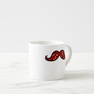 FUNNY RED MUSTACHE PRINTED GLITTER ESPRESSO KOP