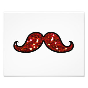FUNNY RED MUSTACHE PRINTED GLITTER FOTO AFDRUK