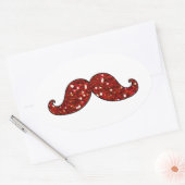 FUNNY RED MUSTACHE PRINTED GLITTER OVALE STICKER (Envelop)