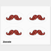 FUNNY RED MUSTACHE PRINTED GLITTER OVALE STICKER (Vel)