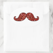 FUNNY RED MUSTACHE PRINTED GLITTER OVALE STICKER (Tas)