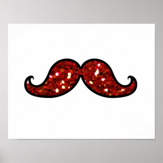FUNNY RED MUSTACHE PRINTED GLITTER POSTER