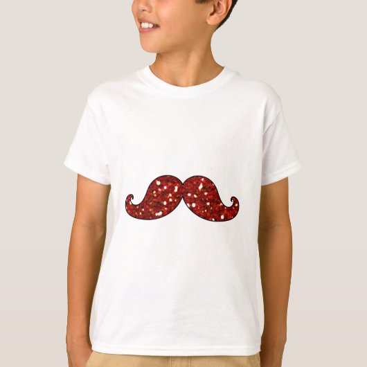 FUNNY RED MUSTACHE PRINTED GLITTER T-SHIRT (Voorkant)