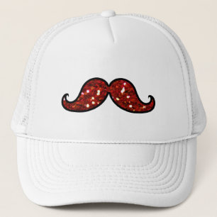 FUNNY RED MUSTACHE PRINTED GLITTER TRUCKER PET