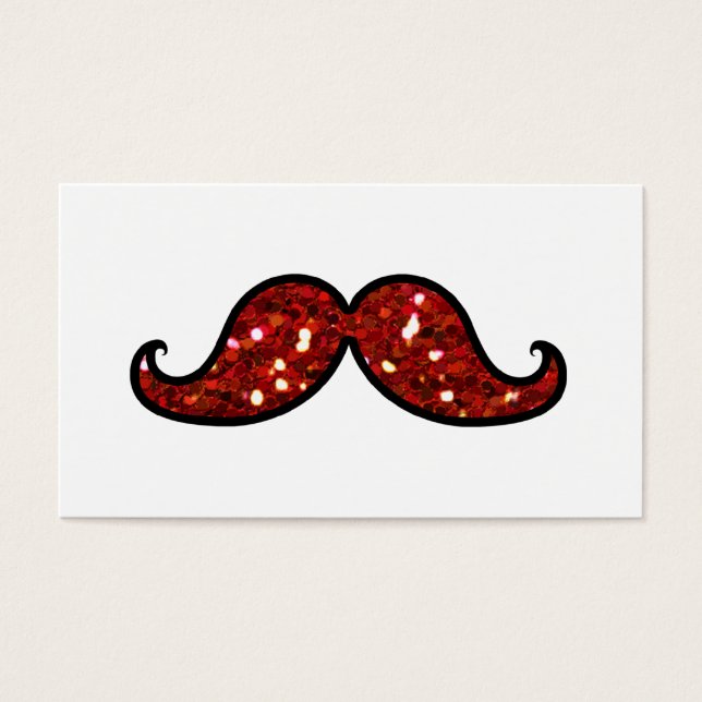 FUNNY RED MUSTACHE PRINTED GLITTER VISITEKAARTJES (Voorkant)