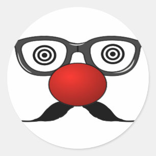 Funny Red Nose rare glazen snor Ronde Sticker