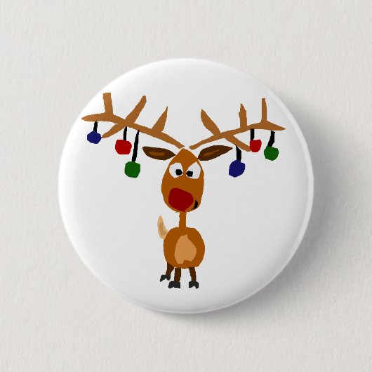 Funny Red Nosed-rendierkerstkunst Ronde Button 5,7 Cm (Voorkant)