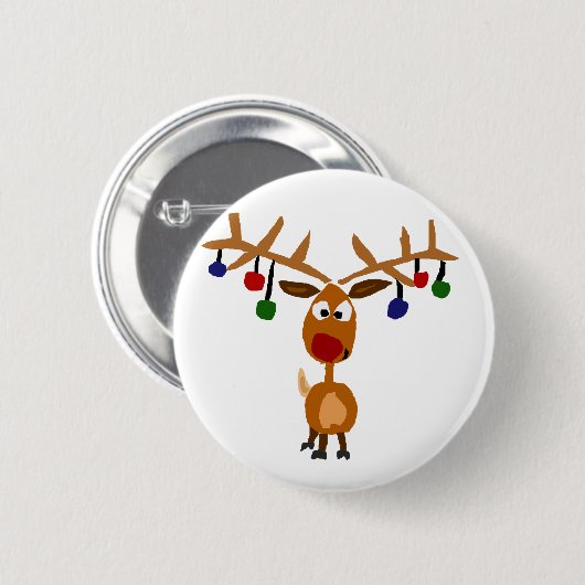 Funny Red Nosed-rendierkerstkunst Ronde Button 5,7 Cm (Voorkant /achterkant)