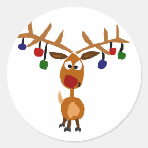 Funny Red Nosed-rendierkerstkunst Ronde Sticker
