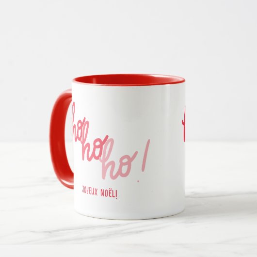 Funny Red Pink Hohoho Joyeux Noel Typography Mok (Voorkant links)