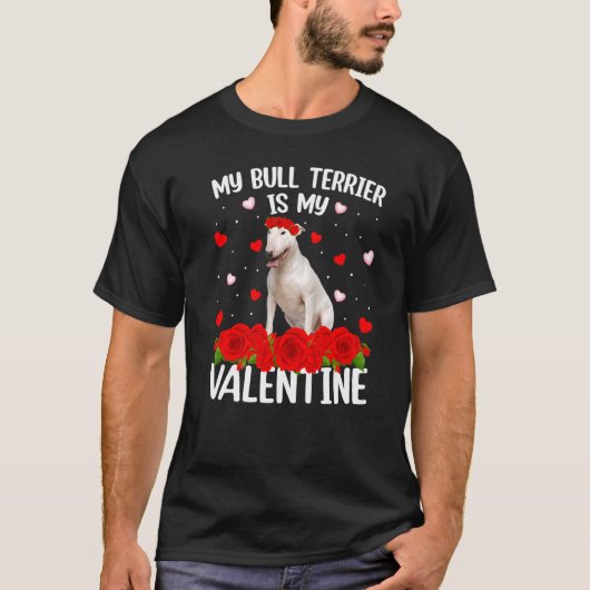 Funny Red Rose Flower Heart Bull Terrier Dog Valen T-shirt (Voorkant)